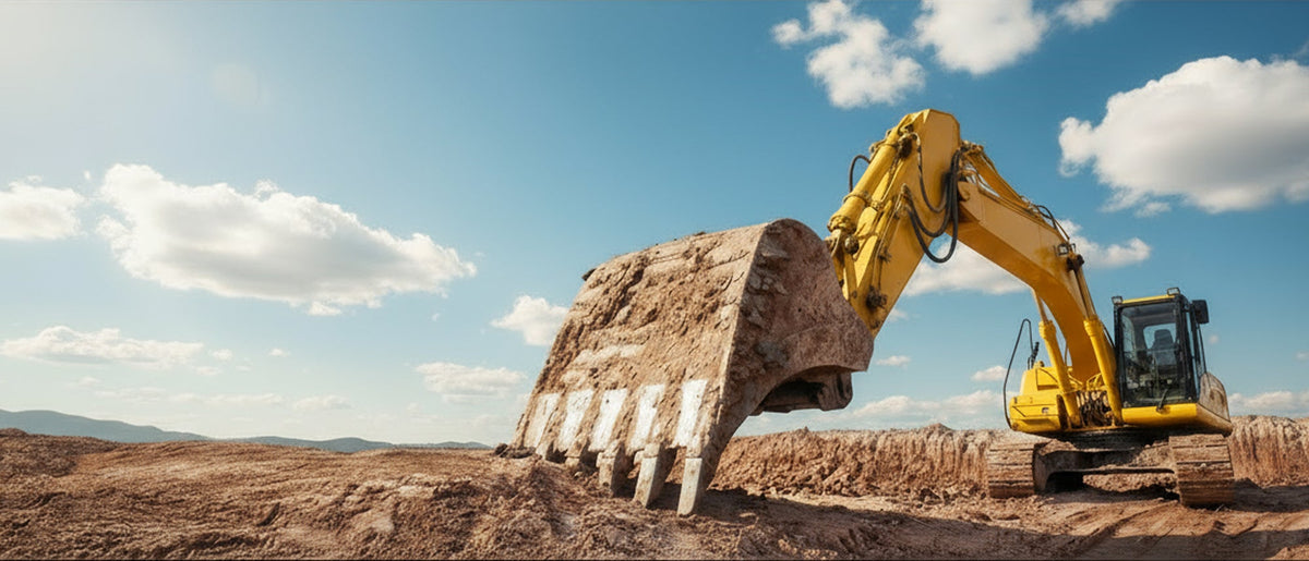 Excavator working at a construction and mining site