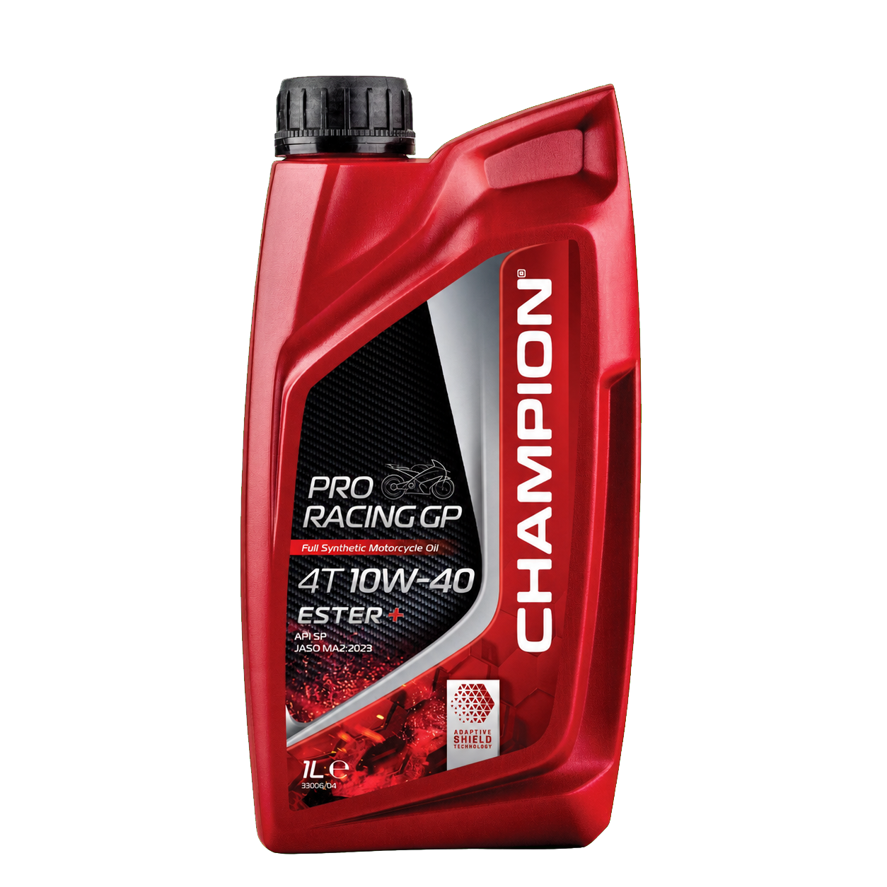 Champion proracing gp 4t 10w40 ester plus product pack, transparent background